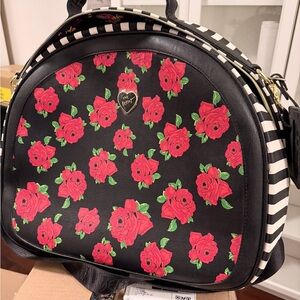 BETSEY JOHNSON IN BLOOM TRAIN CARRY-ON ROUND WEEKENDER SUITCASE - STRIPE